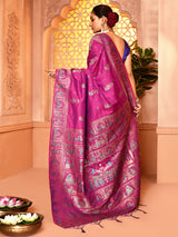 Dista Elora Magenta Pure Soft Silk Baluchari Weaving Saree, view 5