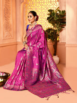 Dista Elora Magenta Pure Soft Silk Baluchari Weaving Saree, view 6