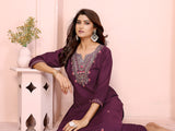 Dista Elora Magenta Roman Floral Embroidery Straight Notch Neck Kurta Set, view 4