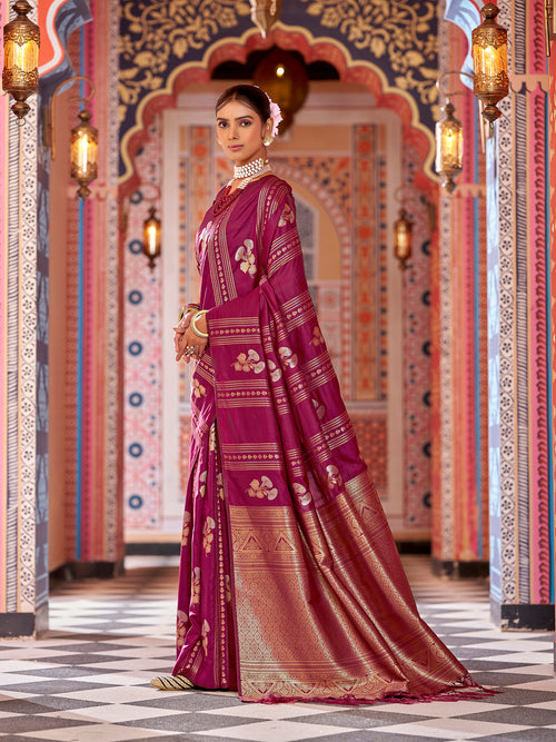 Dista Elora Magenta Soft Silk Woven Banarasi Silk Zari Jacquard Work Designer Saree
