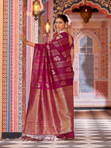 Dista Elora Magenta Soft Silk Woven Banarasi Silk Zari Jacquard Work Designer Saree, view 2