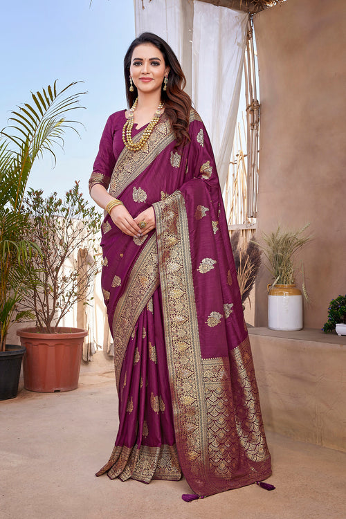 Dista Elora Maroon Butta Zari Jacquard Silk Blend Paithani Saree