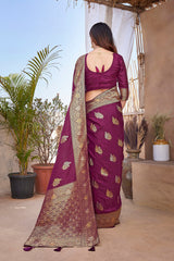 Dista Elora Maroon Butta Zari Jacquard Silk Blend Paithani Saree, view 3