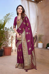 Dista Elora Maroon Butta Zari Jacquard Silk Blend Paithani Saree, view 4