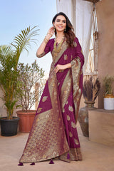 Dista Elora Maroon Butta Zari Jacquard Silk Blend Paithani Saree, view 5