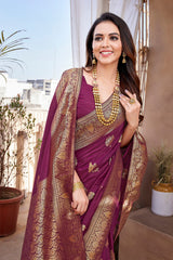 Dista Elora Maroon Butta Zari Jacquard Silk Blend Paithani Saree, view 6