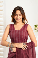 Dista Elora Maroon Linen Ethnic Motifs Printed Ready To Wear Saree With Pocket, view 5