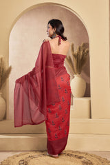 Dista Elora Maroon Linen Paisley Printed Ready To Wear Saree, view 3
