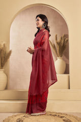 Dista Elora Maroon Linen Paisley Printed Ready To Wear Saree, view 6
