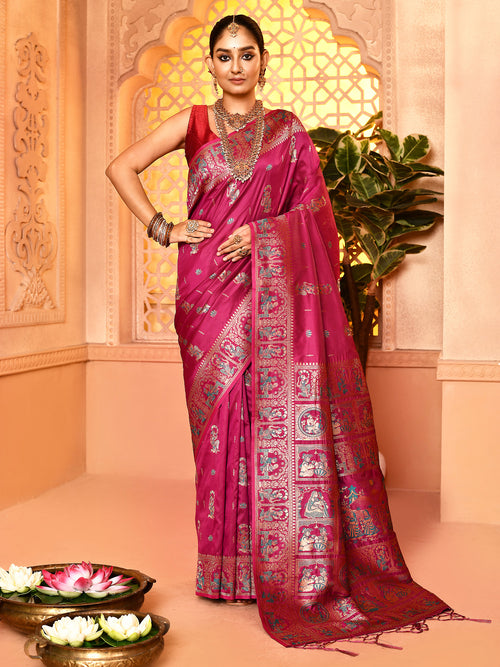 Dista Elora Maroon Pure Soft Silk Baluchari Weaving Saree