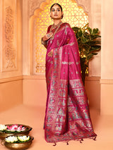 Dista Elora Maroon Pure Soft Silk Baluchari Weaving Saree, view 2