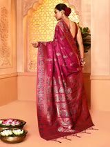 Dista Elora Maroon Pure Soft Silk Baluchari Weaving Saree, view 5