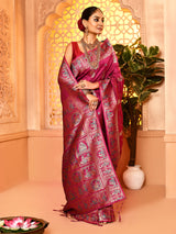 Dista Elora Maroon Pure Soft Silk Baluchari Weaving Saree, view 6