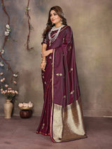 Dista Elora Maroon Satin Silk Floral & Botanical Motifs Zari Woven Banarasi Saree, view 2