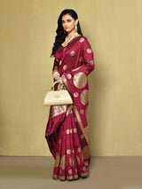 Dista Elora Maroon Silk Blend Banarasi Woven Saree For Women, view 2