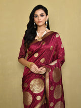Dista Elora Maroon Silk Blend Banarasi Woven Saree For Women, view 3
