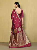 Dista Elora Maroon Silk Blend Banarasi Woven Saree For Women, view 4