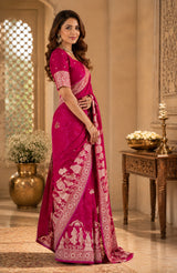 Dista Elora Maroon Soft Silk Circular Motifs Jacquard Zari Woven Banarasi Saree, view 2