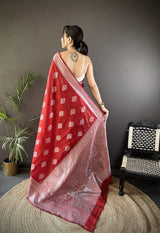 Dista Elora Maroon Soft Silk Floral Motifs Banarasi Saree, view 3