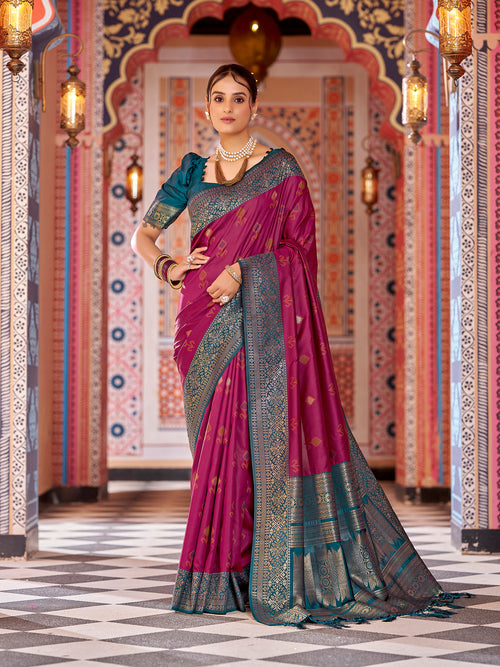 Dista Elora Maroon Soft Silk Patola Zari Jacquard Work Designer Saree