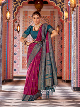 Dista Elora Maroon Soft Silk Patola Zari Jacquard Work Designer Saree, view 3