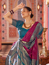 Dista Elora Maroon Soft Silk Patola Zari Jacquard Work Designer Saree, view 6