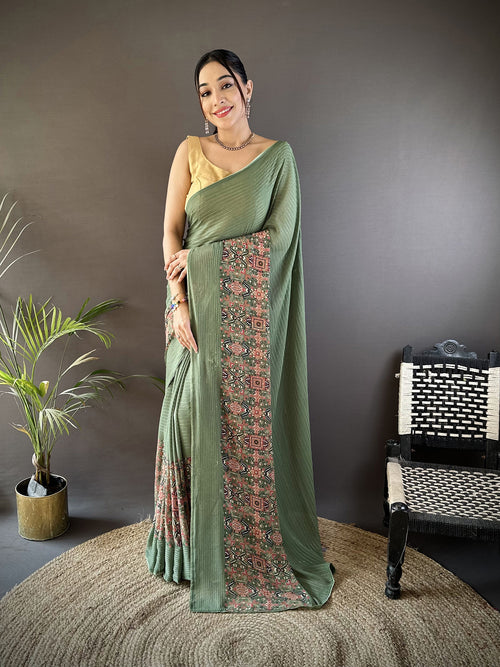 Dista Elora Mehendi Green Georgette Sequence Attractive Foil Print Fancy Georgette Saree