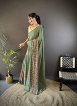 Dista Elora Mehendi Green Georgette Sequence Attractive Foil Print Fancy Georgette Saree, view 2