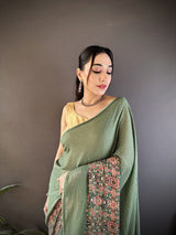 Dista Elora Mehendi Green Georgette Sequence Attractive Foil Print Fancy Georgette Saree, view 4