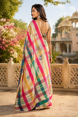 Dista Elora Multicolor Chanderi Cotton Checked Printed Ready To Wear Saree, view 2