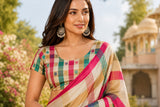 Dista Elora Multicolor Chanderi Cotton Checked Printed Ready To Wear Saree, view 4