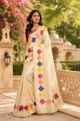 Dista Elora Multicolor Chanderi Cotton Checked Printed Ready To Wear Saree, view 2