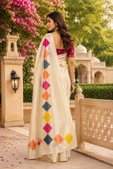 Dista Elora Multicolor Chanderi Cotton Checked Printed Ready To Wear Saree, view 3