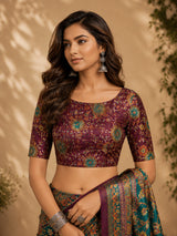 Dista Elora Multicolor Chanderi Cotton Checked Printed Ready To Wear Saree, view 2