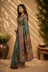 Dista Elora Multicolor Chanderi Cotton Checked Printed Ready To Wear Saree, view 3