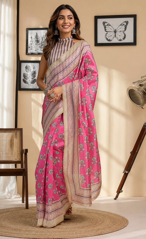 Dista Elora Multicolor Chanderi Cotton Checked Printed Ready To Wear Saree