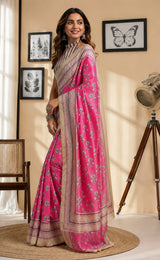 Dista Elora Multicolor Chanderi Cotton Checked Printed Ready To Wear Saree, view 3
