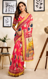 Dista Elora Multicolor Chanderi Cotton Checked Printed Ready To Wear Saree, view 2