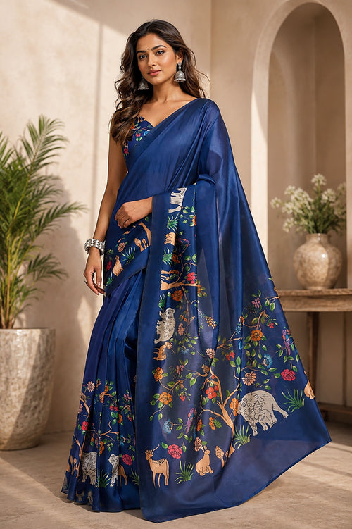 Dista Elora Multicolor Chanderi Cotton Checked Printed Ready To Wear Saree
