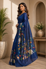 Dista Elora Multicolor Chanderi Cotton Checked Printed Ready To Wear Saree, view 3