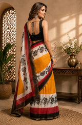 Dista Elora Multicolor Chanderi Cotton Floral Roses Printed Ready To Wear Saree, view 3