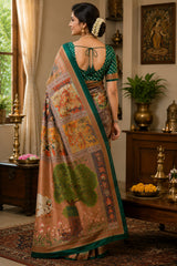 Dista Elora Multicolor Chanderi Cotton Kamdhenu Grid Printed Ready To Wear Saree, view 3