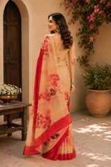 Dista Elora Multicolor Chanderi Cotton Large Rose Floral Printed Ready To Wear Saree, view 2
