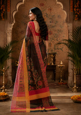 Dista Elora Multicolor Linen Floral Motifs Digital Print Bollywood Saree, view 3