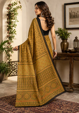 Dista Elora Mustard Chanderi Cotton Kalamkari Printed Ready To Wear Saree, view 3
