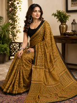 Dista Elora Mustard Chanderi Cotton Kalamkari Printed Ready To Wear Saree, view 4