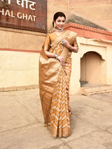 Dista Elora Mustard Linen Zig Zag Ikat Wedding wear Designer Saree, view 2