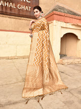 Dista Elora Mustard Linen Zig Zag Ikat Wedding wear Designer Saree, view 4