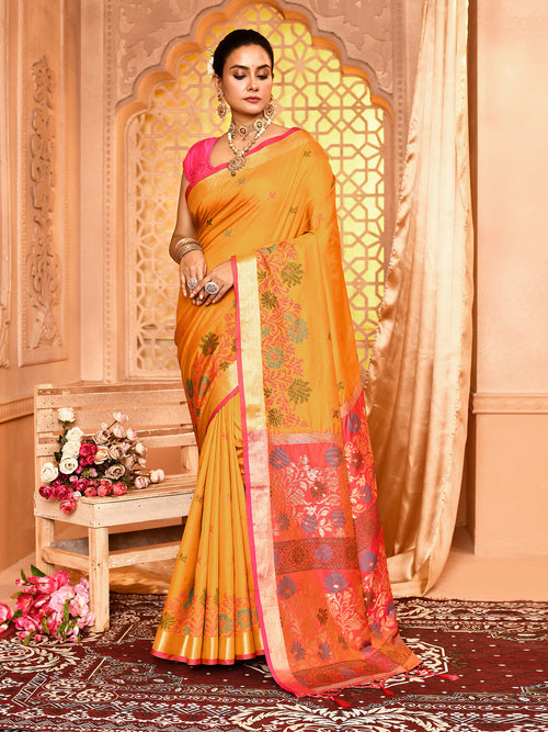 Dista Elora Mustard Pure Banarasi Weaving Silk Saree