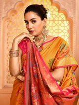 Dista Elora Mustard Pure Banarasi Weaving Silk Saree, view 3